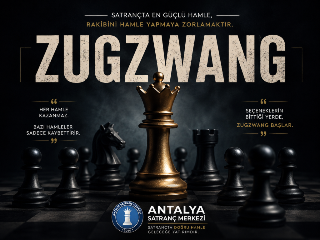 Antalya Satranç Akademisi Lara satranç eğitimi için hazırlanan zugzwang stratejisi afişi
